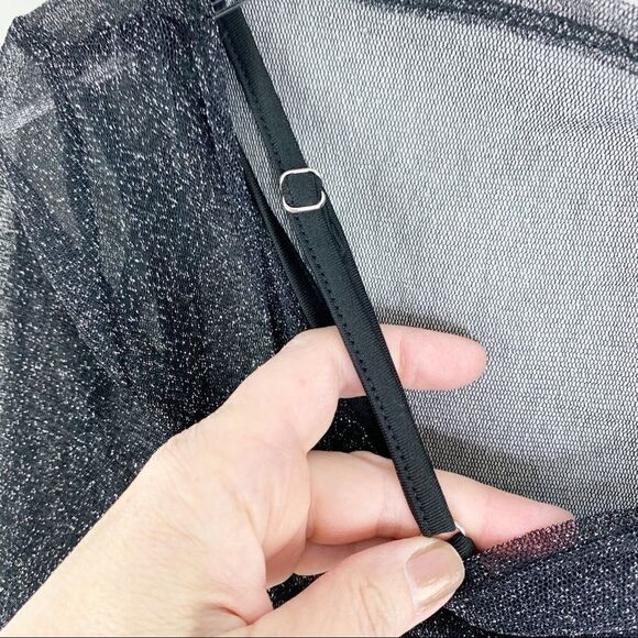 MINKPINK In the Night Black Sheer Sparkle Mesh Midi Dress Over Slip Dress XS NWT - Picture 12 of 16